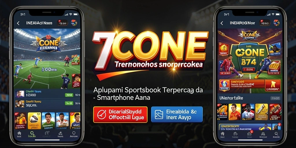Screenshot 7CONE menampilkan tampilan antarmuka aplikasi Sportsbook yang menarik.
