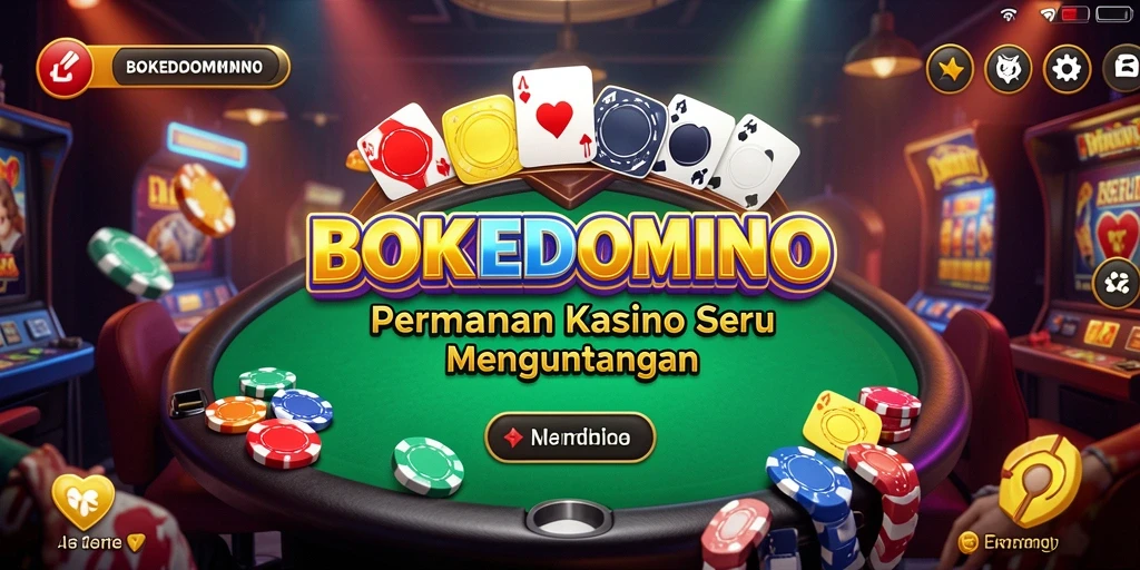 Tampilan gameplay menarik BOKEDOMINO dengan suasana Kasino yang menggembirakan.