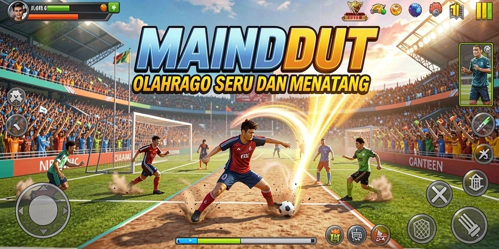 Screenshot utama MAINDUIT menampilkan aksi seru dalam permainan olahraga.